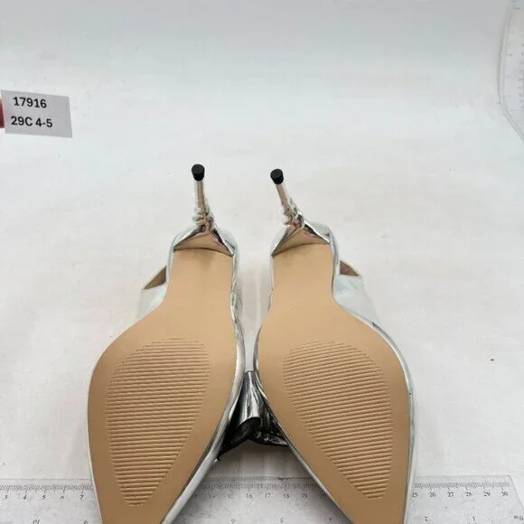 YDN Women Stiletto Heel Pumps Bow Pointed Toe Slingback Slip on Sandals Sliver - Picture 7 of 8